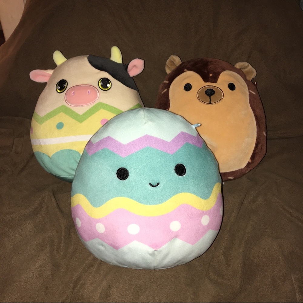 Squishmallows Lot of 3 Cute Plush Toy Set - Cow, Egg, and Bear